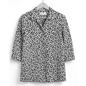 Jones New York Womens Linen ButtonUp Tunic Top  L Animal Print 100% Boho Chic Lq